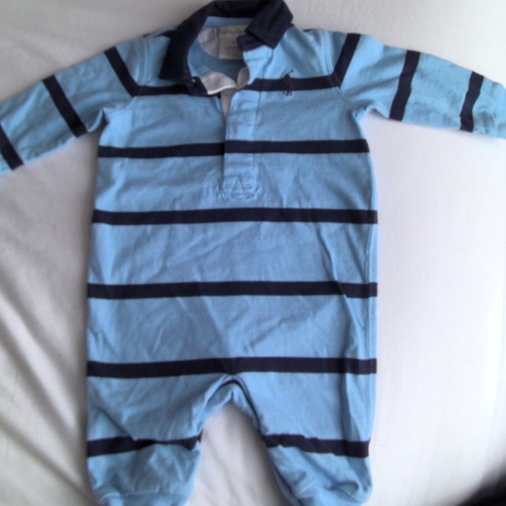 Ralph Lauren boy's striped polo coverall size 3 mo.